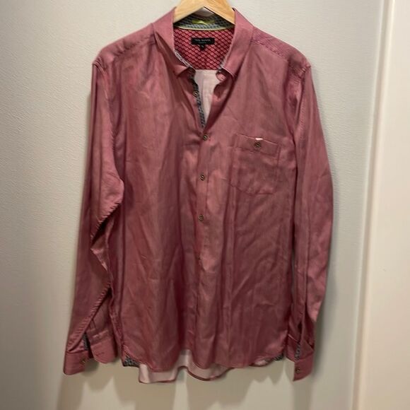 Ted baker mens red striped button down long sleeved collared shirt - Picture 1 of 14